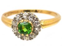 Edwardian 18ct Gold, Green Garnet & Diamond Cluster Ring