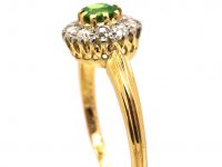 Edwardian 18ct Gold, Green Garnet & Diamond Cluster Ring