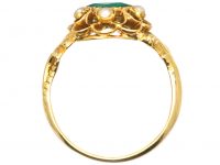 19th Century French 18ct Gold Ring set with an Emerald & Natural Split Pearls