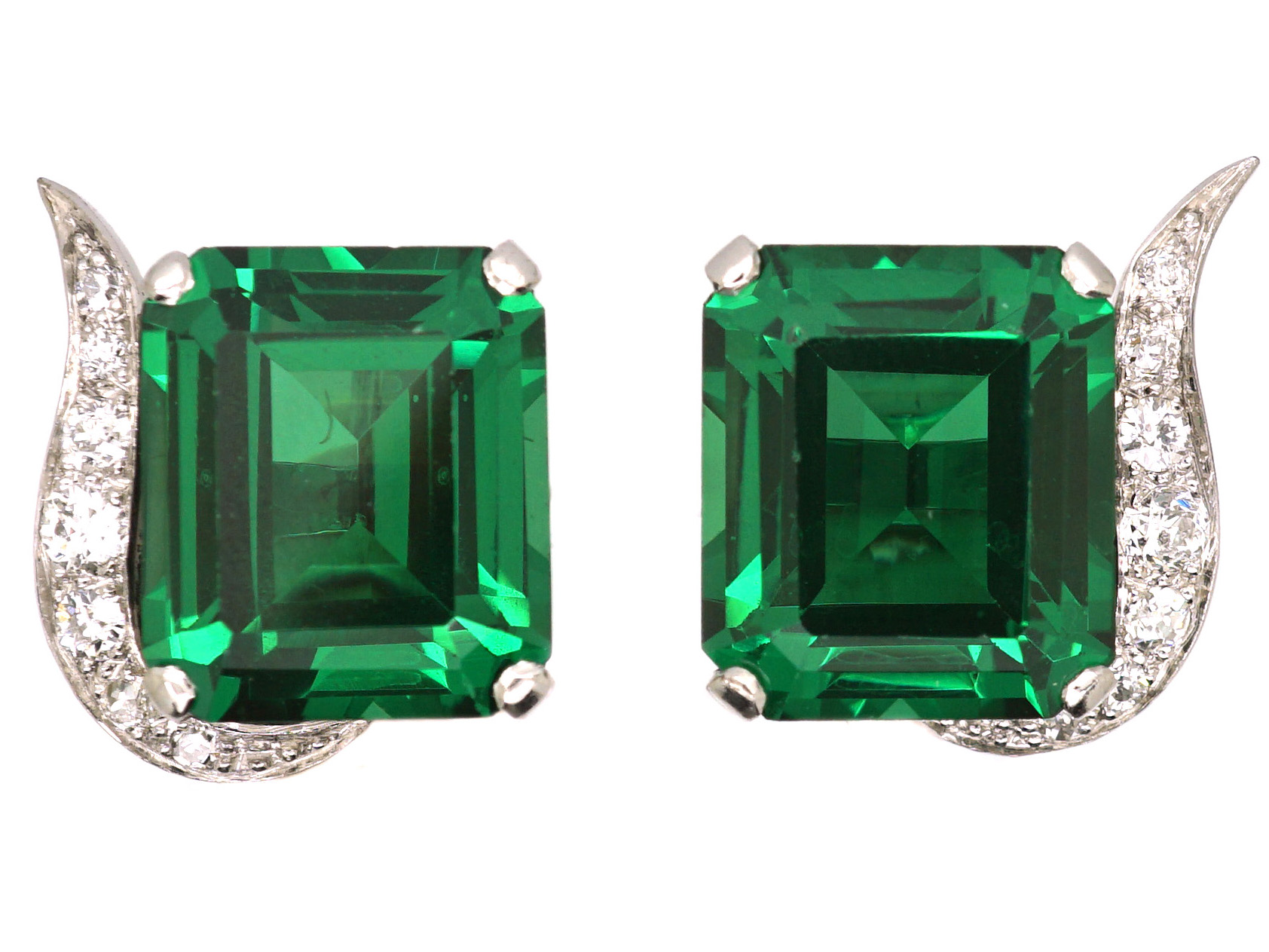 1.25 Carat Genuine Green Tourmaline and White Diamond 14K White Gold Earrings main image 0