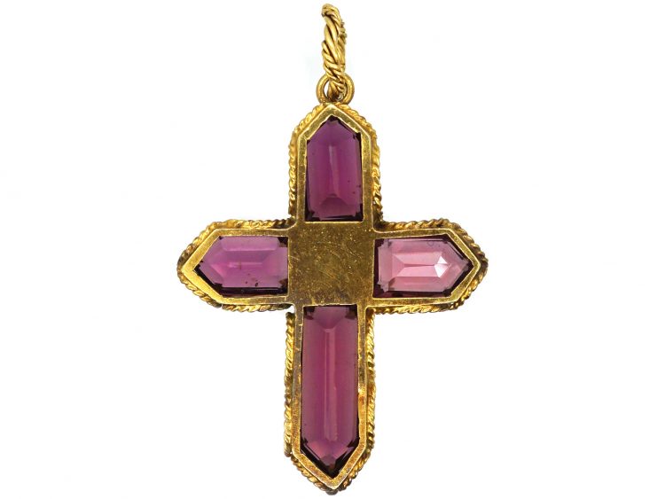 Early Victorian 15ct Gold Cross set with Almandine Garnets & a Split Pearl