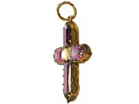 Early Victorian 15ct Gold Cross set with Almandine Garnets & a Split Pearl