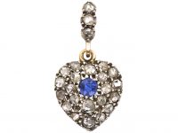 Edwardian Heart Shaped Pendant set with a Sapphire & Rose Diamonds