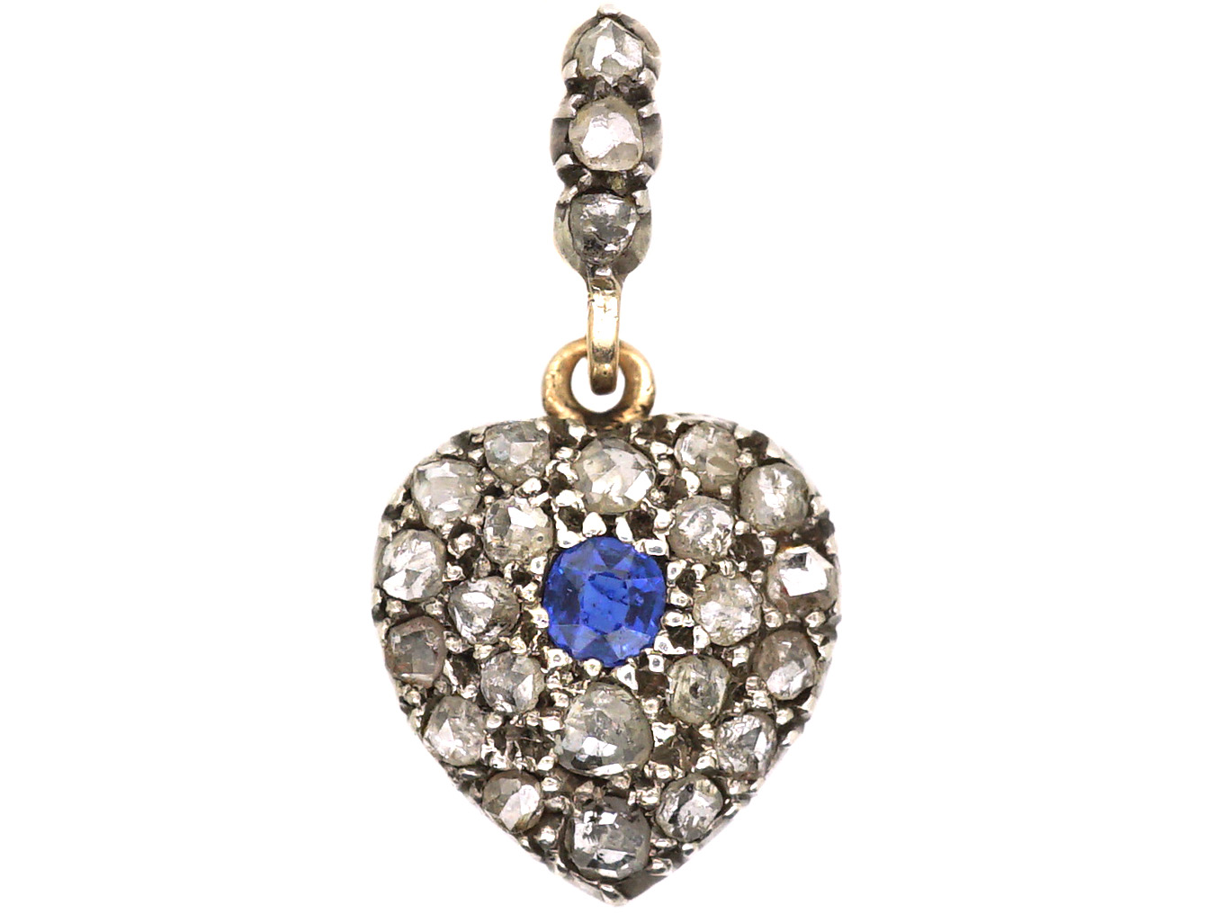 Edwardian Heart Shaped Pendant set with a Sapphire & Rose Diamonds ...