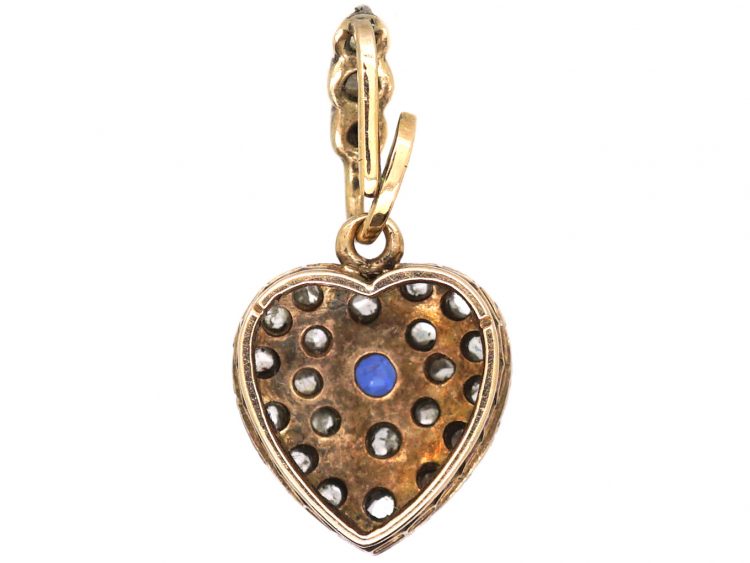 Edwardian Heart Shaped Pendant set with a Sapphire & Rose Diamonds