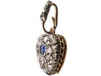 Edwardian Heart Shaped Pendant set with a Sapphire & Rose Diamonds