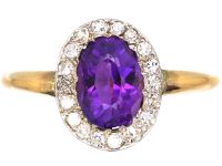 Edwardian 18ct Gold & Platinum, Amethyst & Diamond Oval Cluster Ring