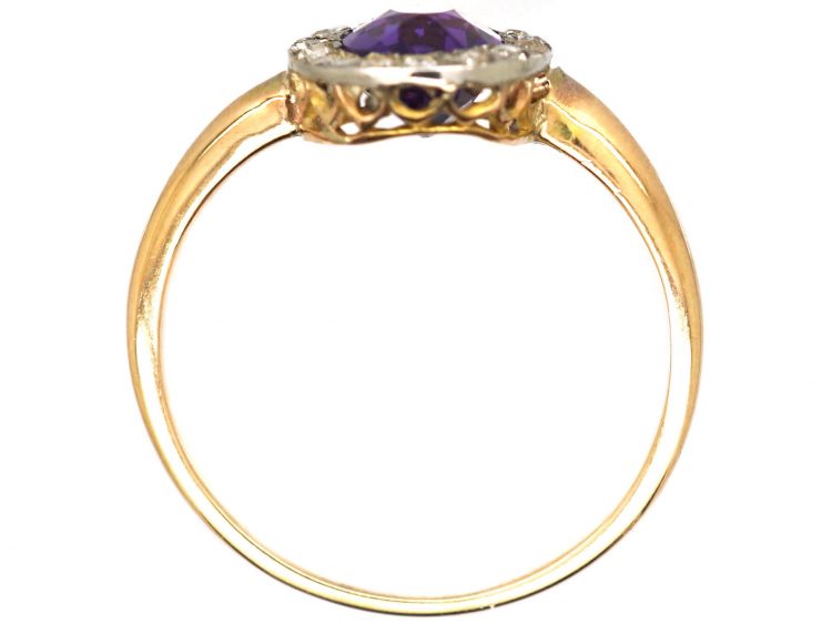 Edwardian 18ct Gold & Platinum, Amethyst & Diamond Oval Cluster Ring