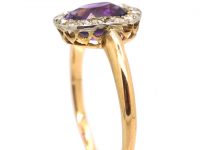 Edwardian 18ct Gold & Platinum, Amethyst & Diamond Oval Cluster Ring