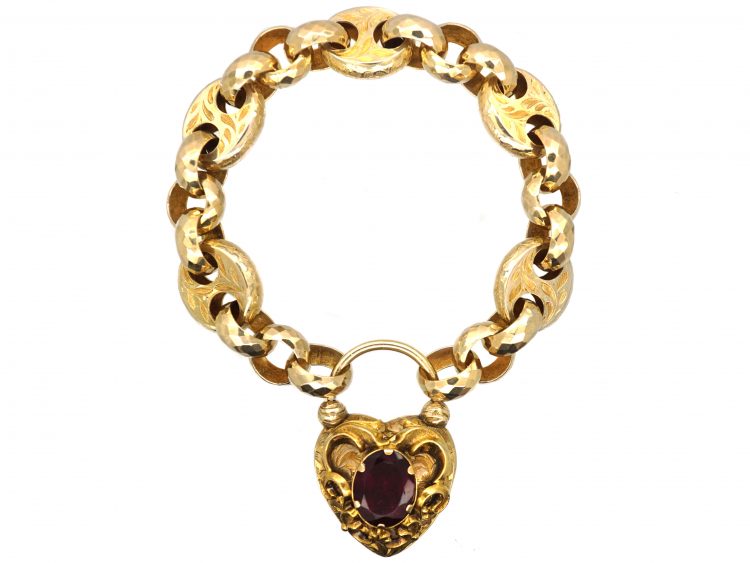 Early 19th Century 9ct Gold Bracelet with Garnet Set Padlock in the Original Case