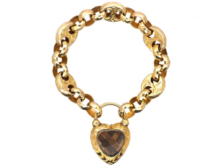 Early 19th Century 9ct Gold Bracelet with Garnet Set Padlock in the Original Case