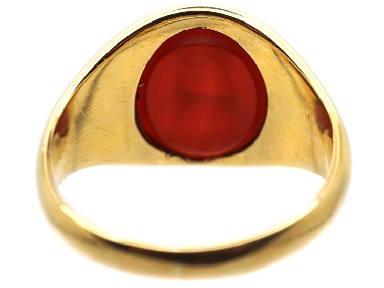 18ct Gold Ring set with a Carnelian with Intaglio of a Stag