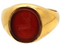 18ct Gold Ring set with a Carnelian with Intaglio of a Stag