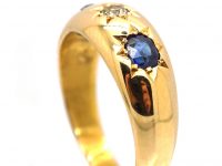 Edwardian 18ct Gold, Three Stone Sapphire & Diamond Gypsy Ring