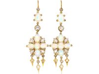 Victorian 18ct Gold, Opal & Diamond Drop Earrings