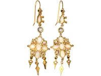 Victorian 18ct Gold, Opal & Diamond Drop Earrings