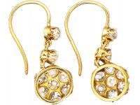 Edwardian 18ct Yellow Gold Drop Diamond Cluster Earrings