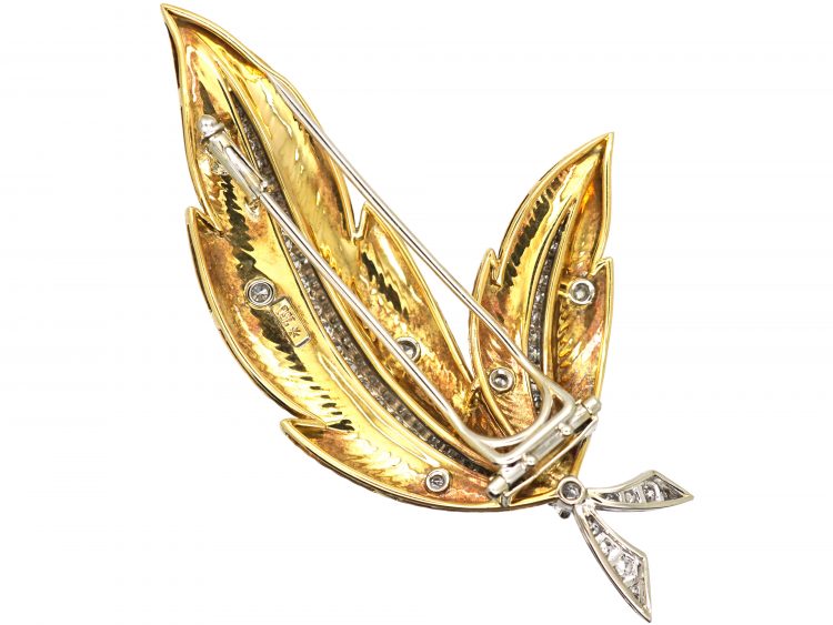 Mid 20th Century 18ct Gold Leaf Brooch set with Diamonds by Vacheron Constantin