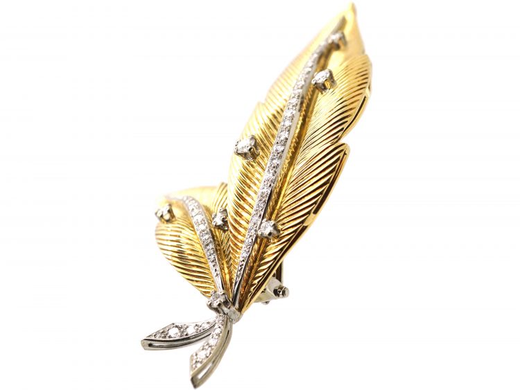 Mid 20th Century 18ct Gold Leaf Brooch set with Diamonds by Vacheron Constantin