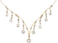 Edwardian 15ct Gold & Platinum Necklace with Diamond Drops