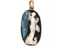 Edwardian 9ct Gold & Carved Opal Pendant of an Angel