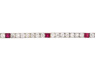 Art Deco Platinum & 18ct White Gold, Ruby & Diamond Line Bracelet
