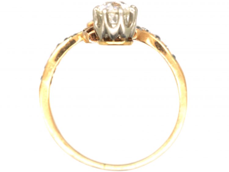 Art Nouveau 18ct Gold Flower Ring set with Diamonds