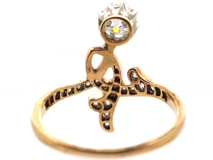 Art Nouveau 18ct Gold Flower Ring set with Diamonds