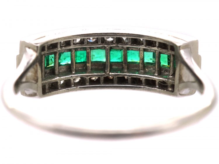 Early 20th Century Platinum, Emerald & Diamond Three Row Ring