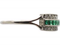 Early 20th Century Platinum, Emerald & Diamond Three Row Ring