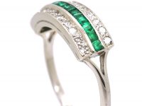 Early 20th Century Platinum, Emerald & Diamond Three Row Ring