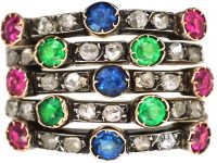 Early 20th Century 14ct Gold Harem Ring set with Sapphires, Rubies, Green Garnets & Rose Diamonds