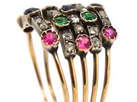 Early 20th Century 14ct Gold Harem Ring set with Sapphires, Rubies, Green Garnets & Rose Diamonds