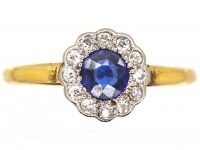 Edwardian 18ct Gold & Platinum, Sapphire & Diamond Cluster Ring