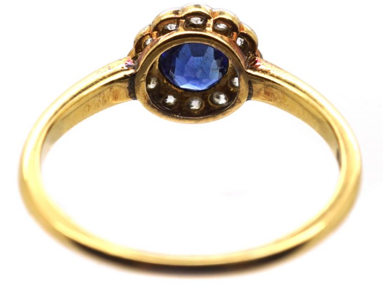 Edwardian 18ct Gold & Platinum, Sapphire & Diamond Cluster Ring