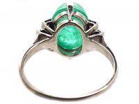 Art Deco 18ct White Gold Ring set with a Cabochon Emerald with Diamond Set Shoulders