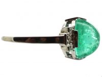 Art Deco 18ct White Gold Ring set with a Cabochon Emerald with Diamond Set Shoulders