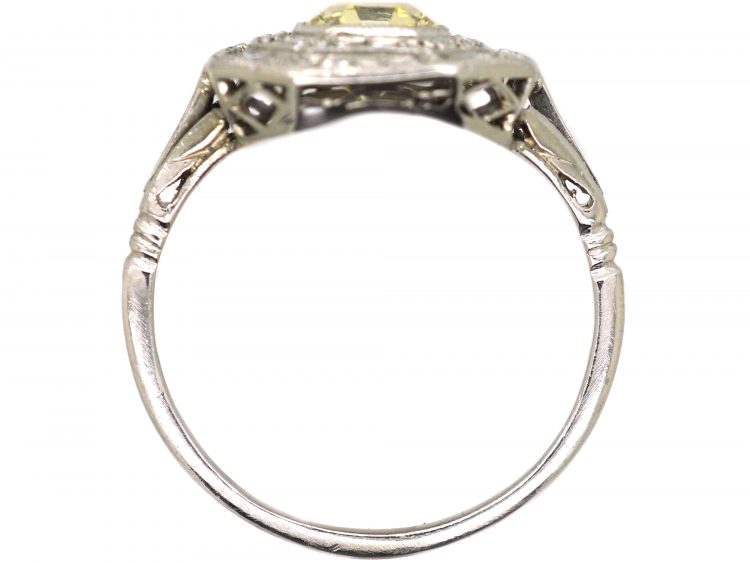 Art Deco Platinum, Fancy Yellow Diamond Octagonal Cluster Ring