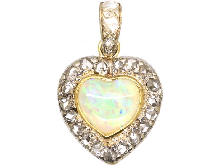 Edwardian Heart Pendant set with an Opal & Rose Diamonds