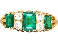 Early 20th Century 22ct Gold, Three Stone Emerald & Diamond Ring