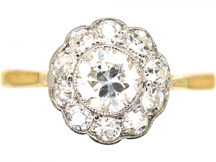 Edwardian 18ct Gold & Platinum Diamond Daisy Cluster Ring