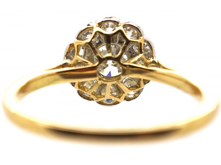 Edwardian 18ct Gold & Platinum Diamond Daisy Cluster Ring