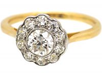 Edwardian 18ct Gold & Platinum Diamond Daisy Cluster Ring