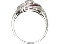 Early 20th Century Platinum Twist Ring set with Diamonds & Rubies