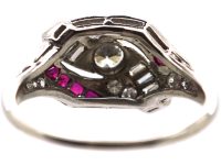 Early 20th Century Platinum Twist Ring set with Diamonds & Rubies