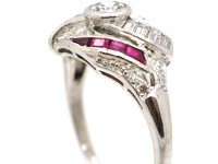 Early 20th Century Platinum Twist Ring set with Diamonds & Rubies