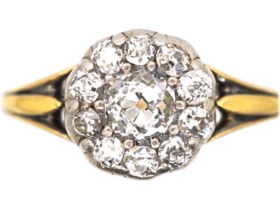 Georgian 18ct Gold & Silver, Diamond Cluster Ring