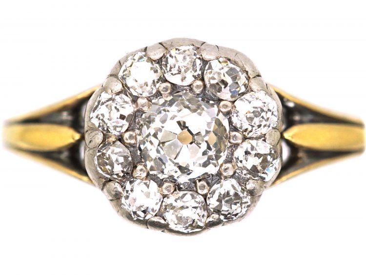 Georgian 18ct Gold & Silver, Diamond Cluster Ring