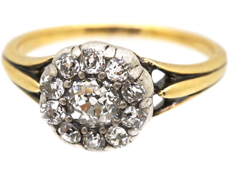 Georgian 18ct Gold & Silver, Diamond Cluster Ring