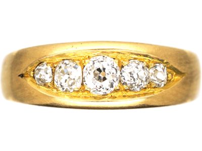 Edwardian 18ct Gold Boat Shaped Ring set with Five Diamonds